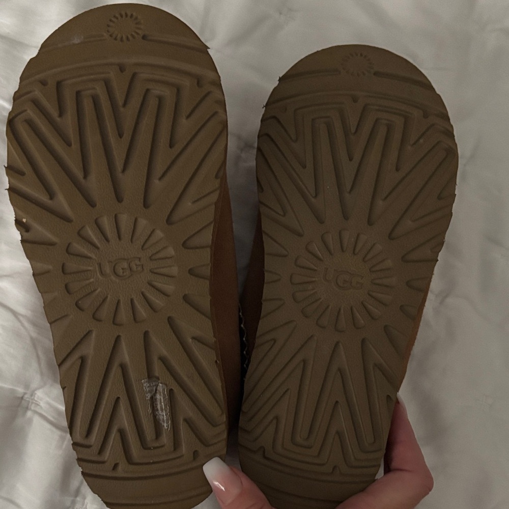 UGG Tan Suede Slip-Ons with Patterned Trim - Picture 3 of 3